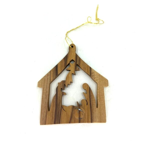Other - Vintage Nativity Olive Wood Christmas Ornament Stable Hand Carved Holiday Decor